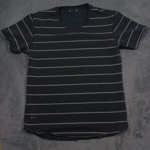 Bylt Shirt Mens Medium Gray Striped‎ V Neck Short Sleeve Casual